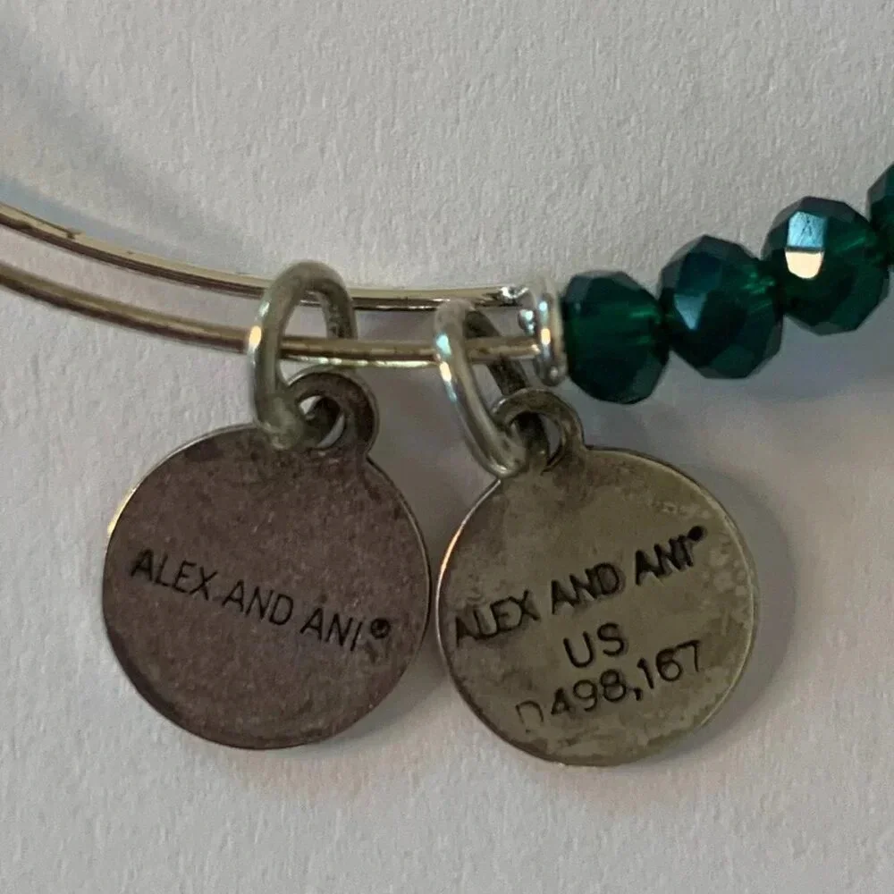 Alex and Ani Positive Energy Adjustable Faceted Bead Bangle Bracelet Emerald
